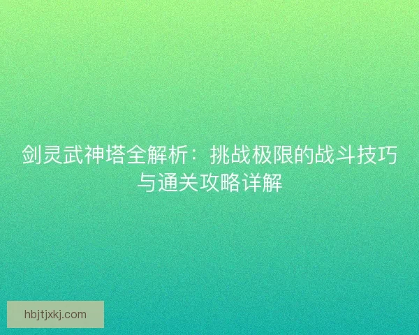剑灵武神塔全解析：挑战极限的战斗技巧与通关攻略详解